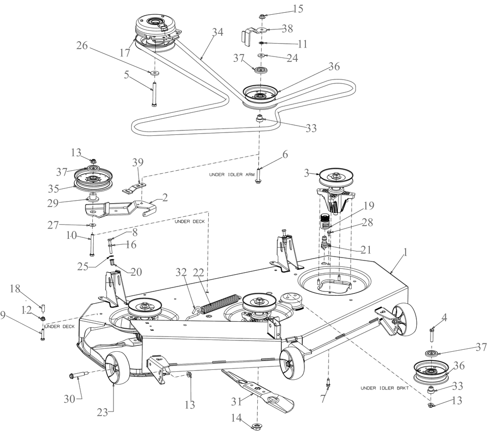Deck 1 Diagram and Parts List for ZT2-50KW (17RIEACO010)(2020) Cub Cadet Lawn Tractor